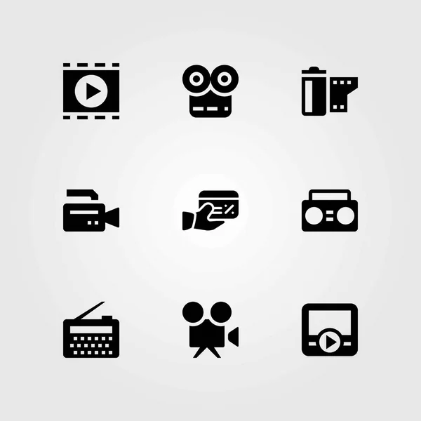 Technology vector icons set. credit card, film roll and video camera — Stock Vector