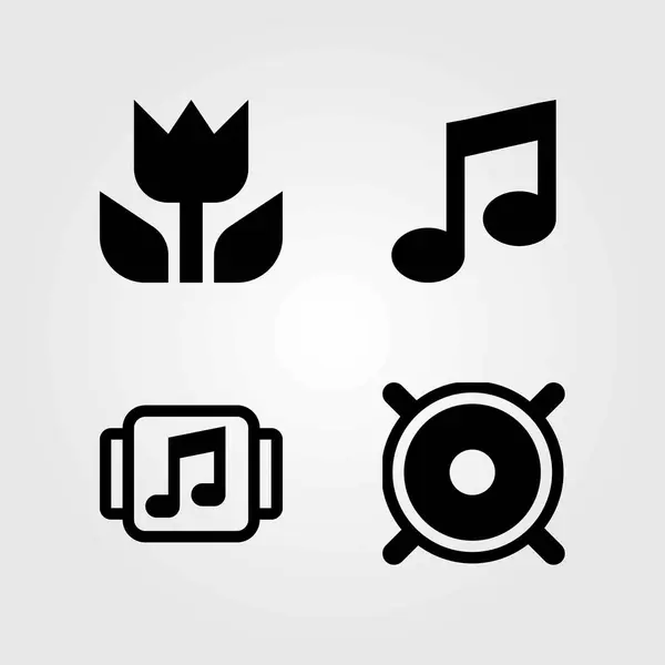 Icônes vectorielles multimédia réglées. macro, haut-parleur et lecteur de musique — Image vectorielle