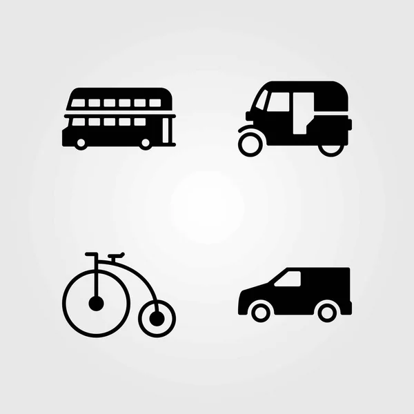 Conjunto de iconos vectoriales de transporte. coche, camión y autobús de dos pisos — Archivo Imágenes Vectoriales