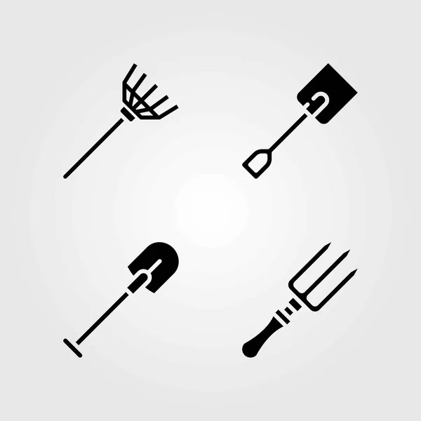 Garden vector icons set. spade, fork and shovel — Stock Vector