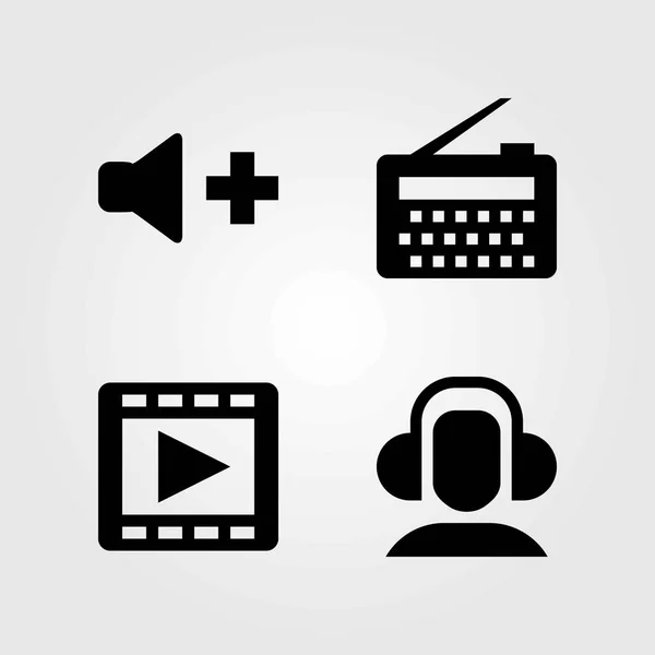 Conjunto de iconos vectoriales multimedia. radio, auriculares y reproductor de películas — Archivo Imágenes Vectoriales