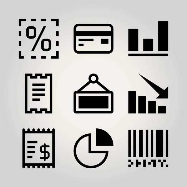 Ensemble d'icônes vectorielles technologiques. code à barres, carte de crédit, pourcentage et graphique — Image vectorielle