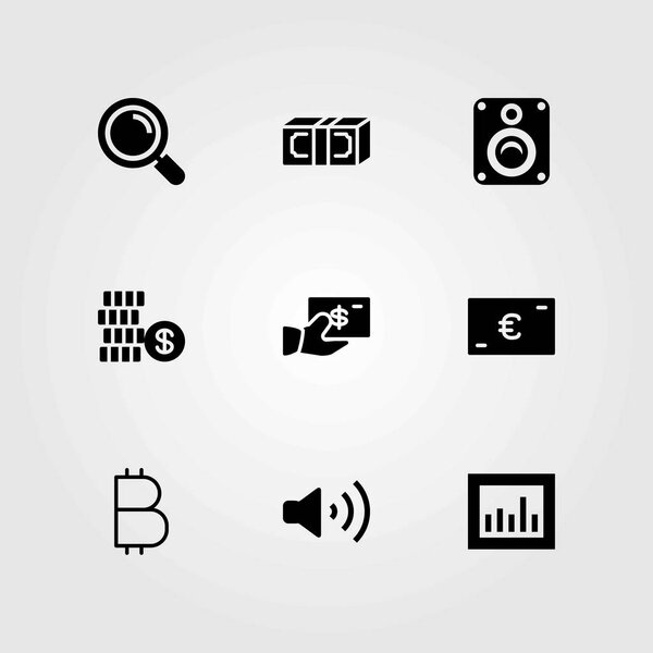 Buttons vector icons set. volume, loupe and analytics