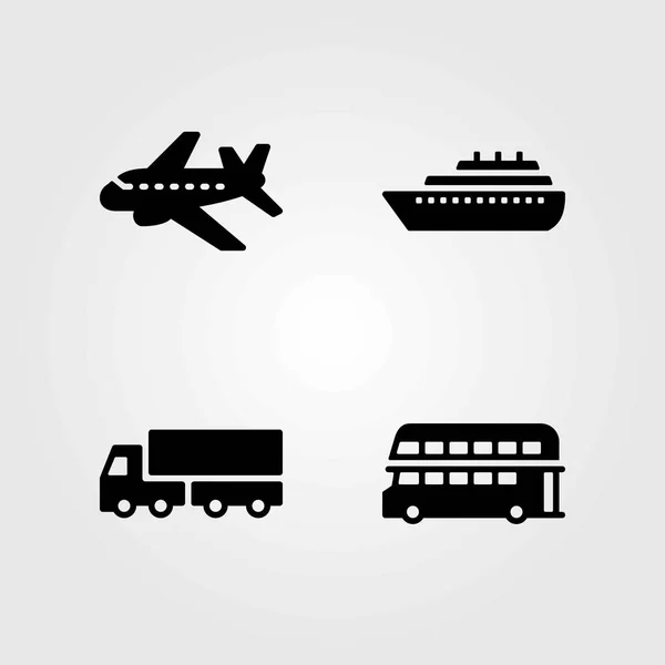 Transport wektor zestaw ikon. samolot, statek i autobus piętrowy — Wektor stockowy