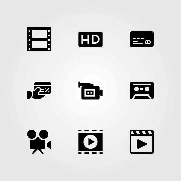 Technologie vector iconen instellen. cassette, filmrol en hd — Stockvector