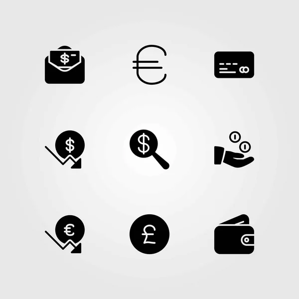 Geld vector icons set. euro, geld en dollar — Stockvector