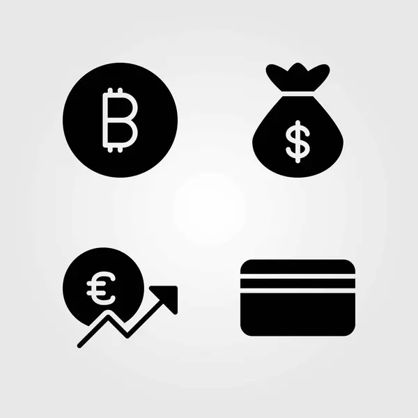 Peníze vektorové ikony set. kreditní karta, pouzdro, pytlík s penězi — Stockový vektor
