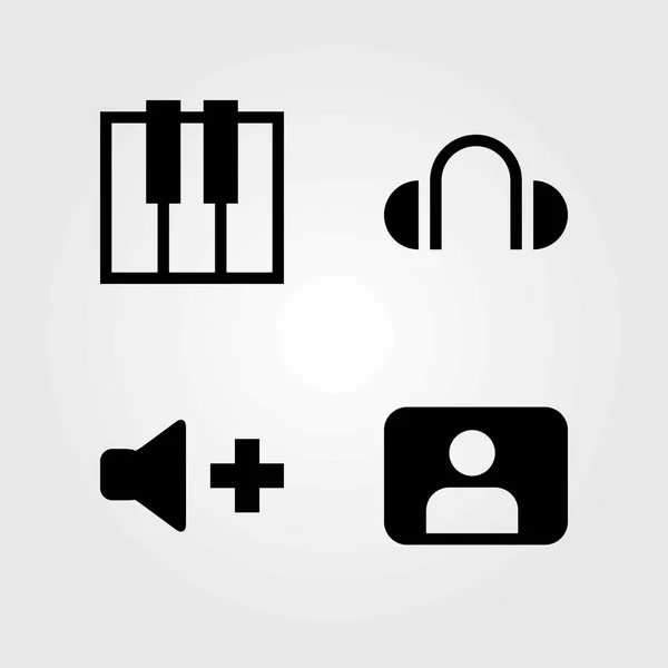 Conjunto de iconos vectoriales multimedia. teclado, volumen y auriculares — Vector de stock