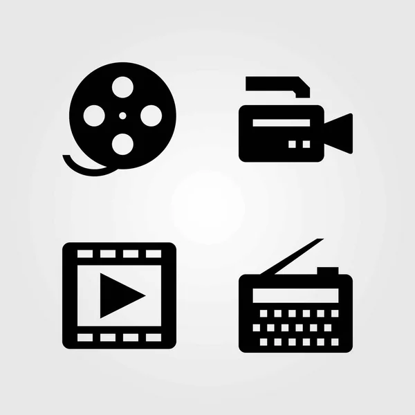 Technology vector icons set. film roll, radio and movie player — Stock Vector