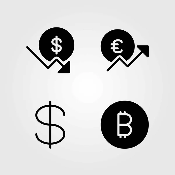 Jel vektoros ikonok beállítása. dollár, érme és euro — Stock Vector
