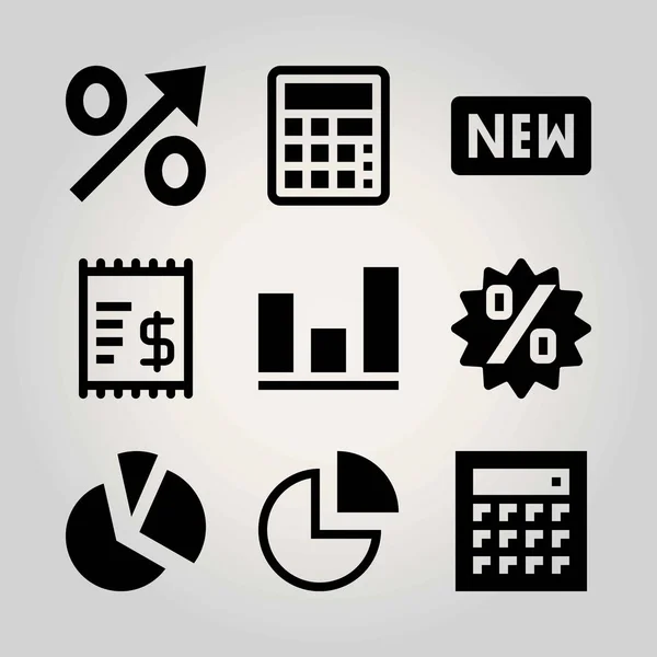 Teknik vector Ikonuppsättning. analutics, persentage, cirkeldiagram och kalkylator — Stock vektor