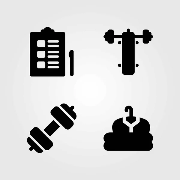Conjunto de ícones vetoriais de fitness. vestuário, checklist e supino —  Vetores de Stock