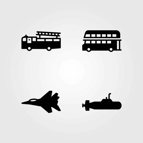 Vektor ikoner överföringsuppsättning. ubåt, jet och double decker buss — Stock vektor