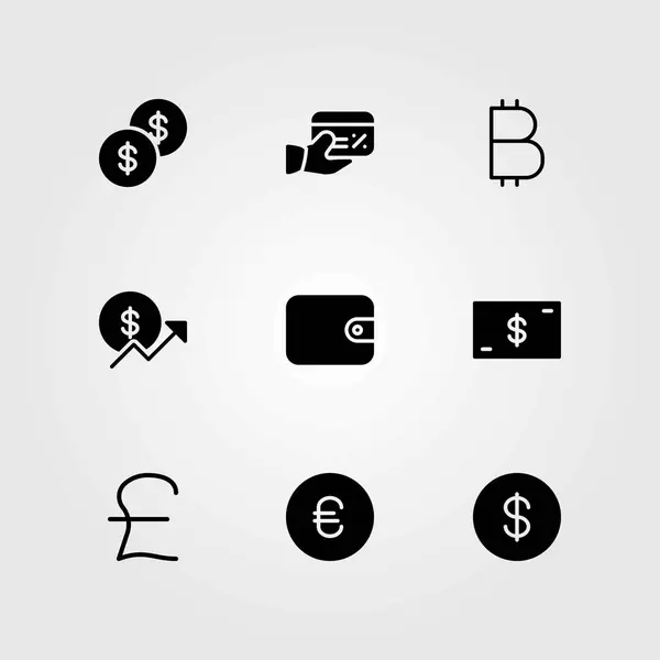 Pénz vektoros ikonok beállítása. dollár, euró és dollár érme — Stock Vector