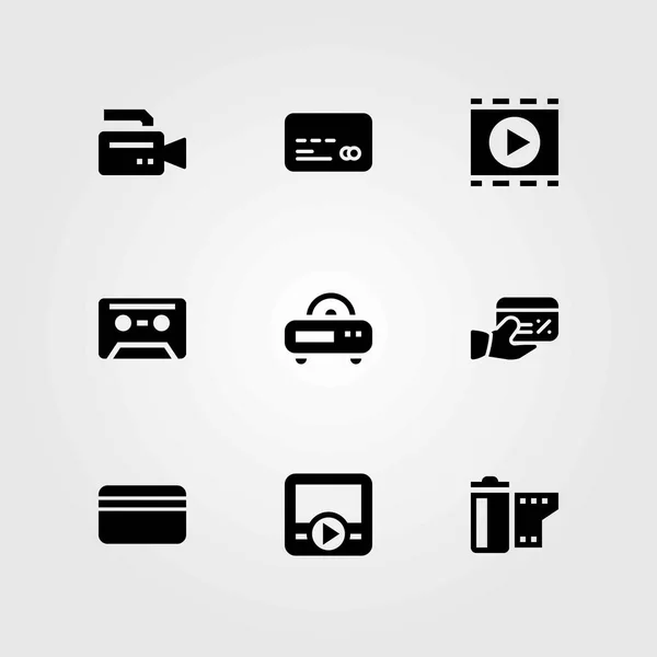 Conjunto de ícones vetoriais de tecnologia. rádio, leitor de filmes e cassete —  Vetores de Stock