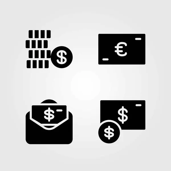 Peníze vektorové ikony set. mince, peníze a dolar — Stockový vektor