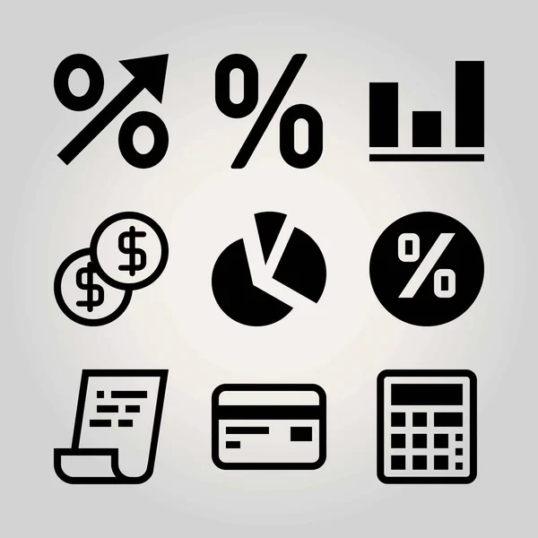 Conjunto de ícones vetoriais tecnológicos. dólar, analítica, gráfico de pizza e dispersão — Vetor de Stock