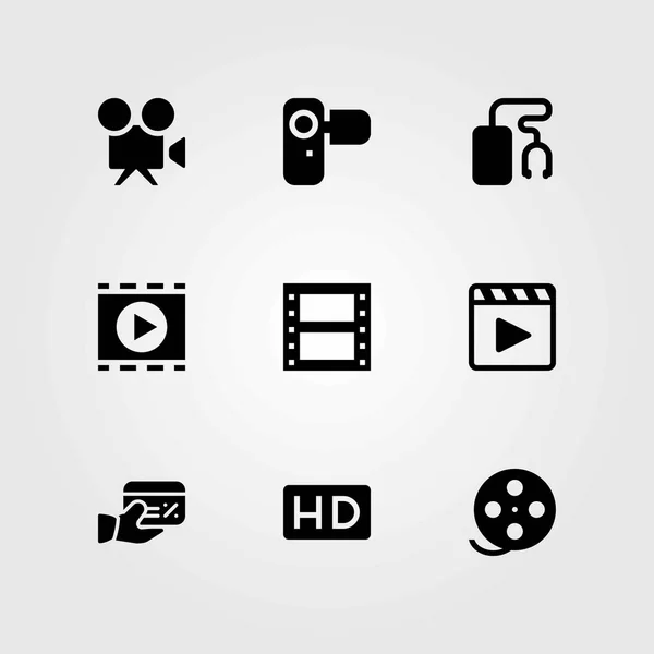 Technology vector icons set. camcoder, camera and hd — Stock Vector