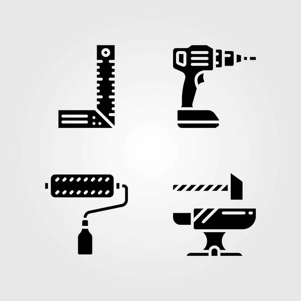 Werkzeuge Vektorsymbole gesetzt. Farbroller, Amboss und Lineal — Stockvektor