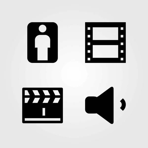 Conjunto de iconos vectoriales multimedia. rollo de película, volumen y clapperboard — Archivo Imágenes Vectoriales