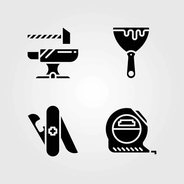 Tools vector icons set. anvil, tape and measure — Stock Vector