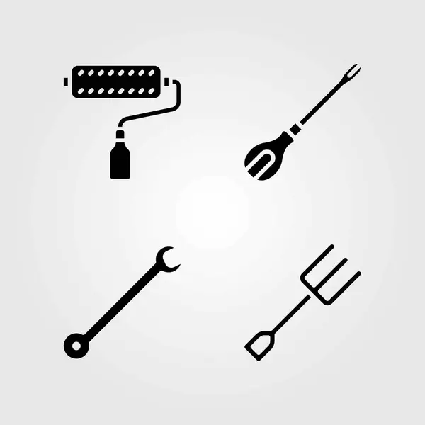 Tools vector icons set. screwdriver, spanner and paint roller — Stock Vector