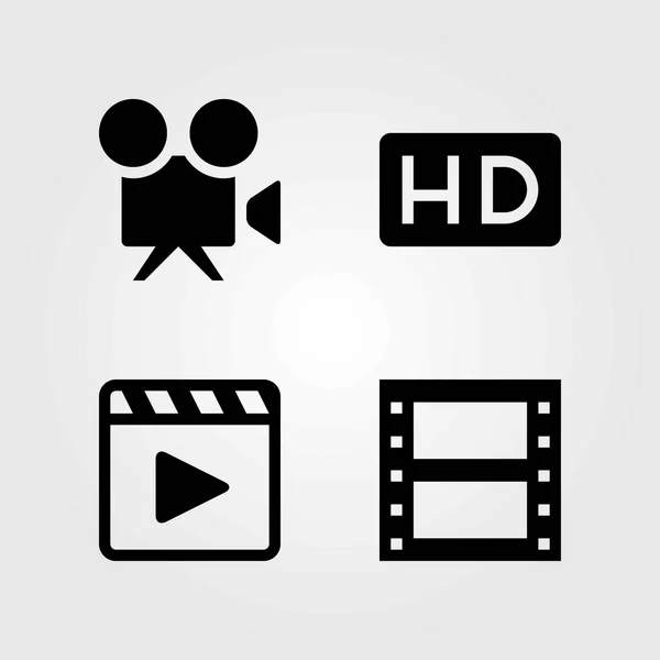 Conjunto de iconos vectoriales tecnológicos. rollo de película, hd y reproductor de películas — Archivo Imágenes Vectoriales