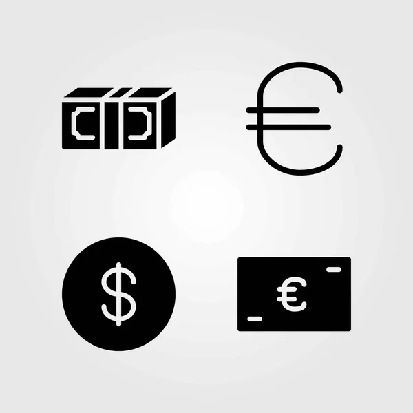 Sign vektorové ikony nastavit. peníze, mince a euro — Stockový vektor
