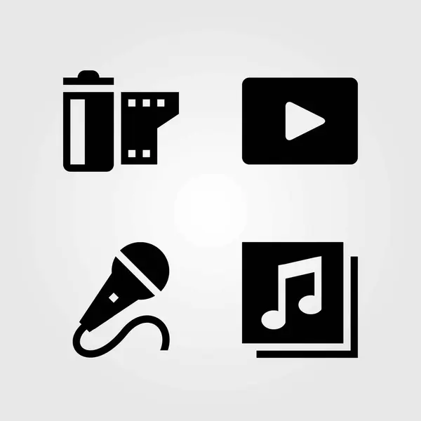 Multimedia vector icons set. microfoon, filmrol en videospeler — Stockvector