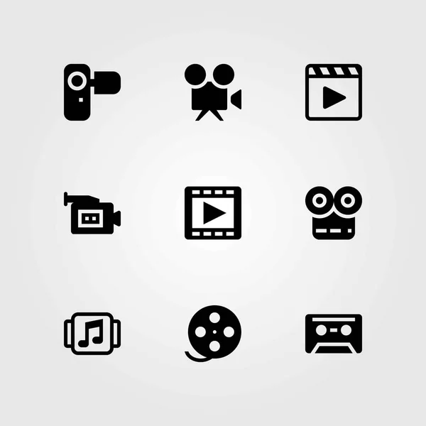 Conjunto de iconos vectoriales tecnológicos. reproductor de música, camcoder y reproductor de películas — Vector de stock