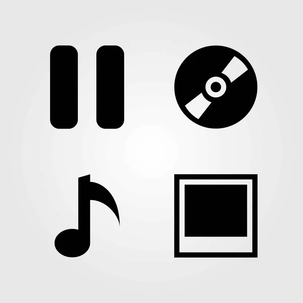 Botones vector iconos conjunto. foto, nota musical y pausa — Vector de stock