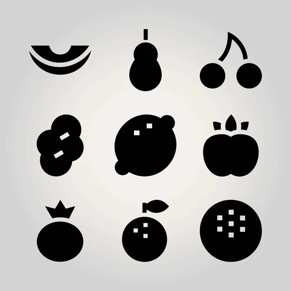 Conjunto de iconos de vectores de frutas. bayas, melocotones, ciruelas pasas y membrillos — Vector de stock