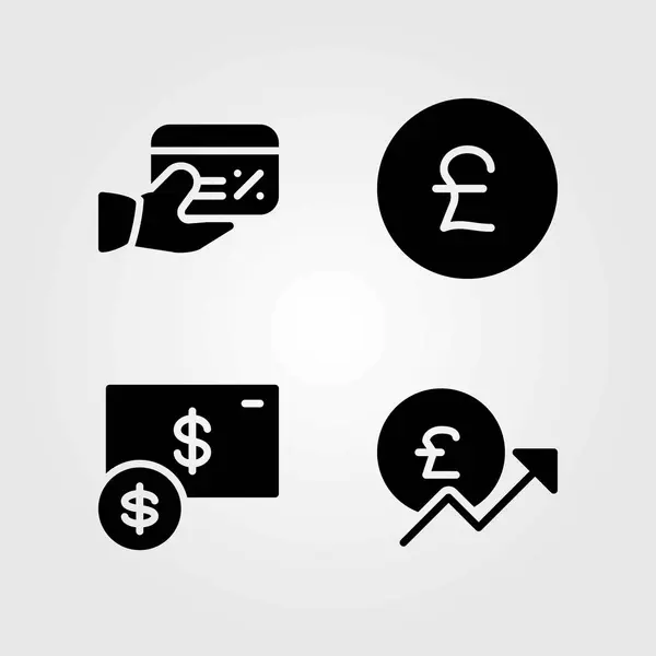 Conjunto de ícones vetoriais de banco. dólar, libra esterlina e cartão de crédito — Vetor de Stock