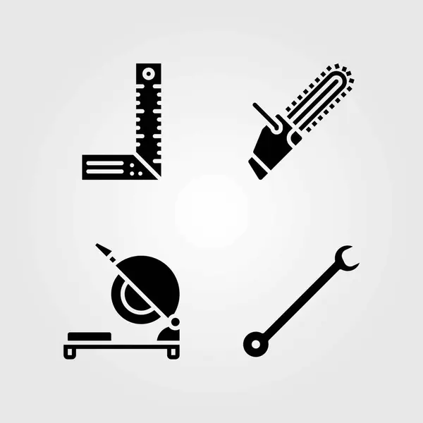 Werkzeuge Vektorsymbole gesetzt. Lineal, Säge und Schraubenschlüssel — Stockvektor