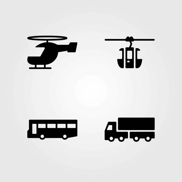 Dopravní vektorové ikony nastavit. autobus, nákladní automobil a lanovka kabina — Stockový vektor