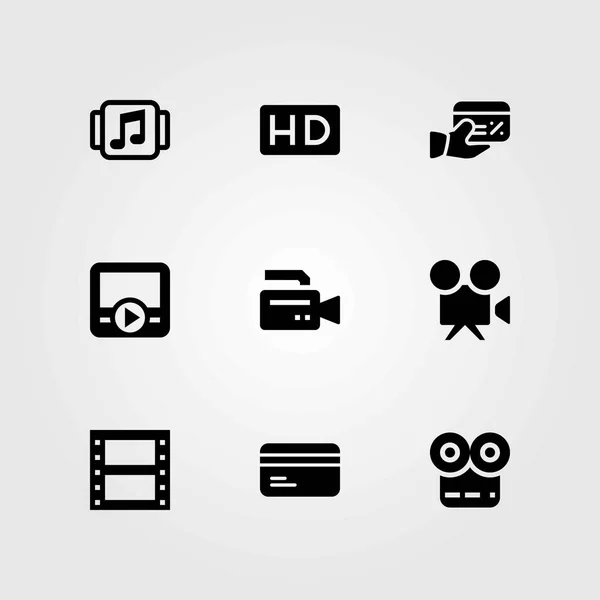 Conjunto de ícones vetoriais de tecnologia. leitor de música, hd e player de cinema —  Vetores de Stock