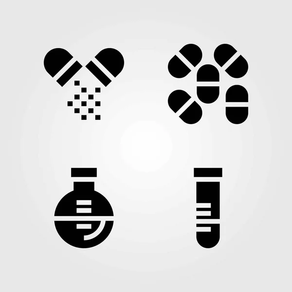 Medical vector icons set. tube, pills and flask — Stock Vector