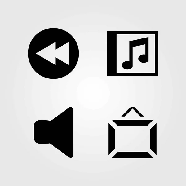 Conjunto de iconos vectoriales multimedia. marco, mudo y disco compacto — Vector de stock