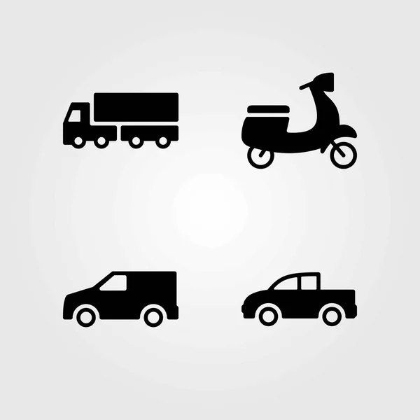 Μεταφορές διάνυσμα εικόνες set. Van, φορτηγών και μοτοσικλετών — Διανυσματικό Αρχείο