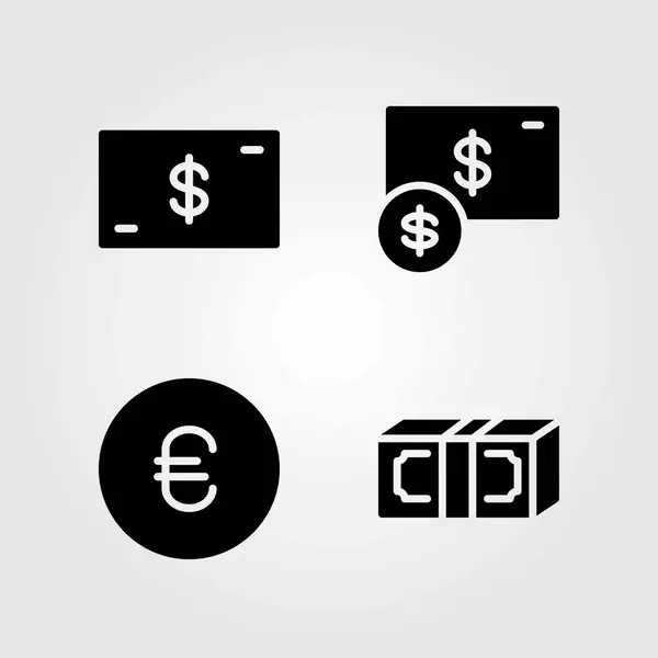 Набор векторных значков банка. доллар, деньги и евро — стоковый вектор