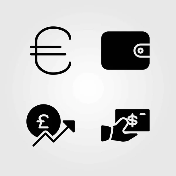 Set di icone vettoriali monetarie. dollaro, euro e portafoglio — Vettoriale Stock