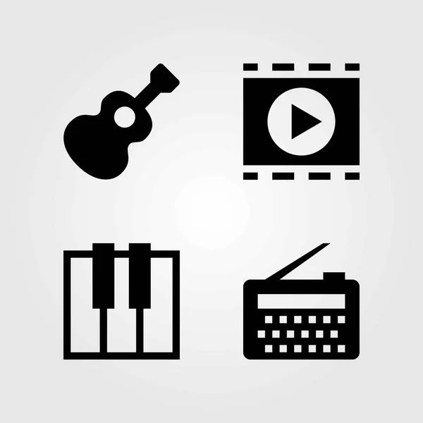 Multimedia vector icons set. film, radio en toetsenbord speler — Stockvector