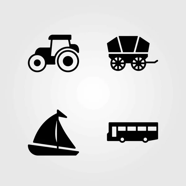 Μεταφορές διάνυσμα εικόνες set. λεωφορείο, τρακτέρ και βαγόνι — Διανυσματικό Αρχείο