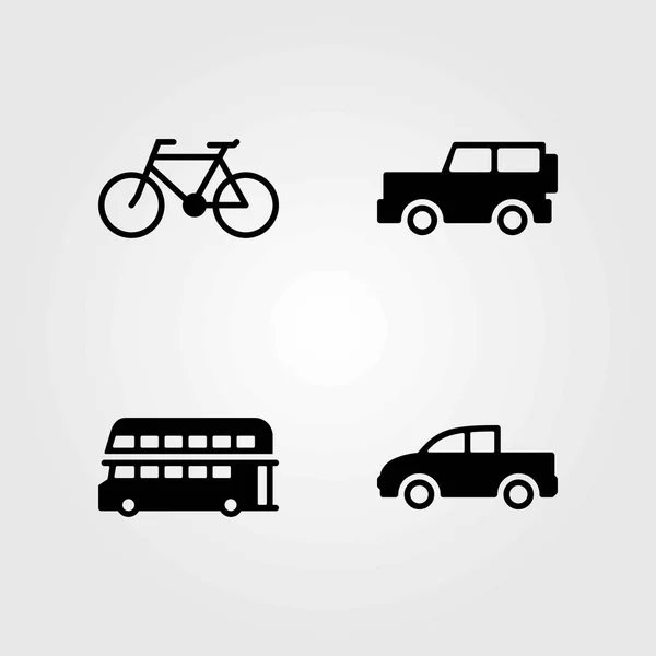 Vector iconen transportset. vrachtwagen, auto en fiets — Stockvector