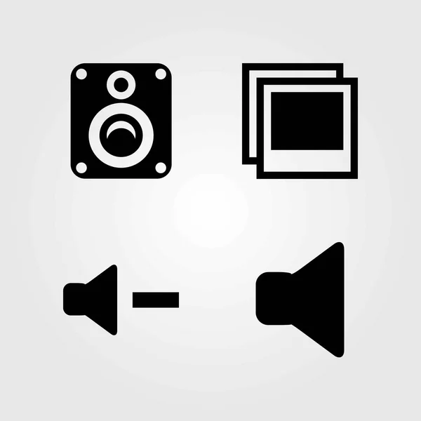 Set di icone vettoriali multimediali. muto, altoparlante e foto — Vettoriale Stock