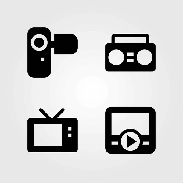 Conjunto de iconos vectoriales tecnológicos. reproductor de películas, televisión y camcoder — Vector de stock