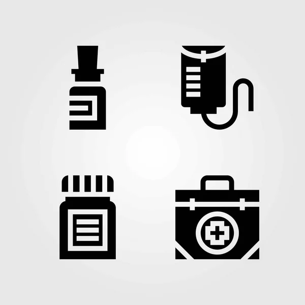 Medische vector icons set. geneeskunde, EHBO-kit en neerzetten teller — Stockvector