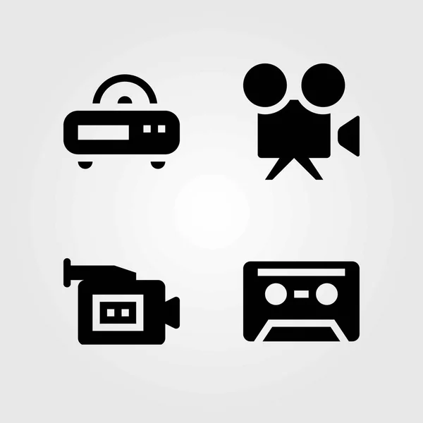 Icone vettoriali tecnologiche impostate. cassetta, radio e videocamera — Vettoriale Stock
