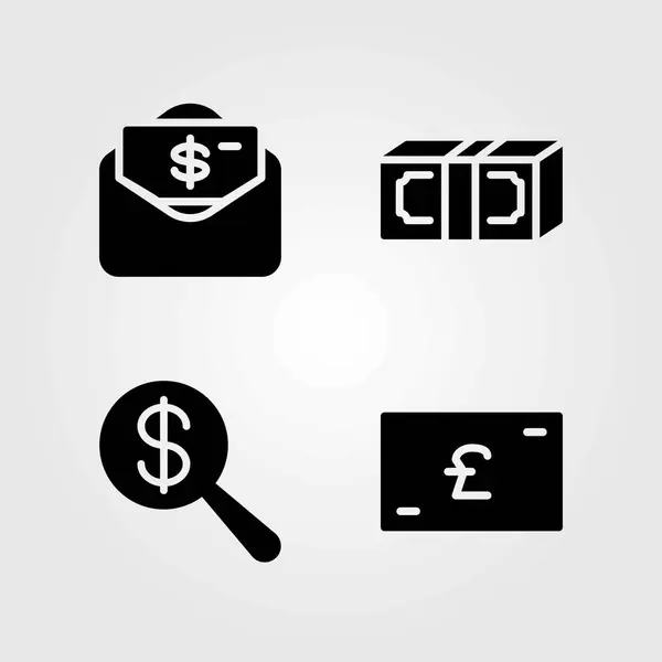 Banku wektor zestaw ikon. Dolar, Funt szterling i pieniądze — Wektor stockowy