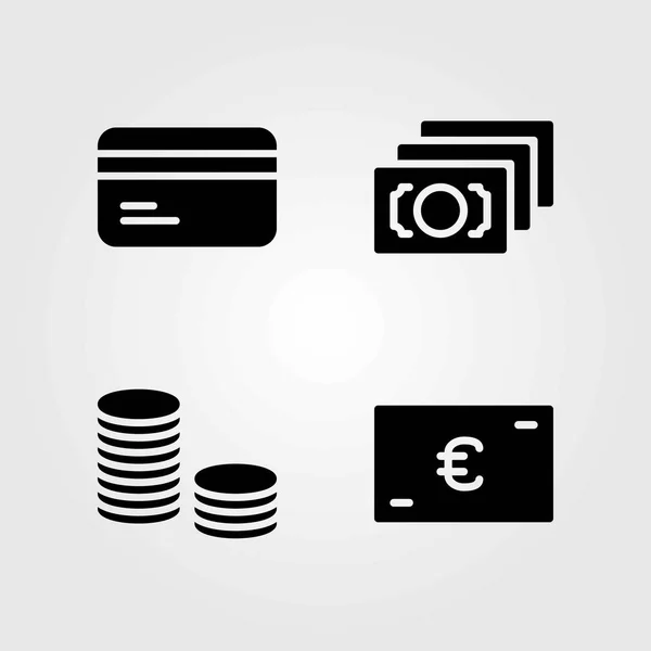 Geld vector icons set. geld, de euro en de munten — Stockvector